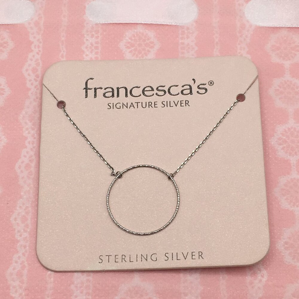 NWT. Francesca's Collections Signature Silver Circle Pendant Necklace.